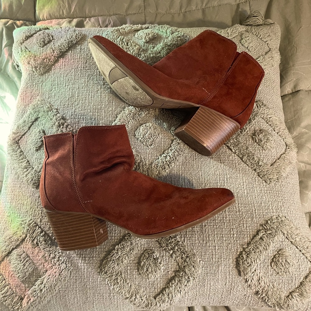 OG Payless faux suede ankle boots with block heel